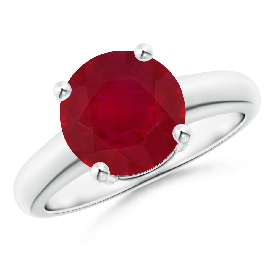 9mm AA Round Ruby Solitaire Engagement Ring in White Gold 