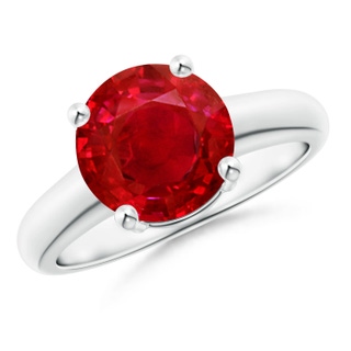 9mm AAA Round Ruby Solitaire Engagement Ring in P950 Platinum