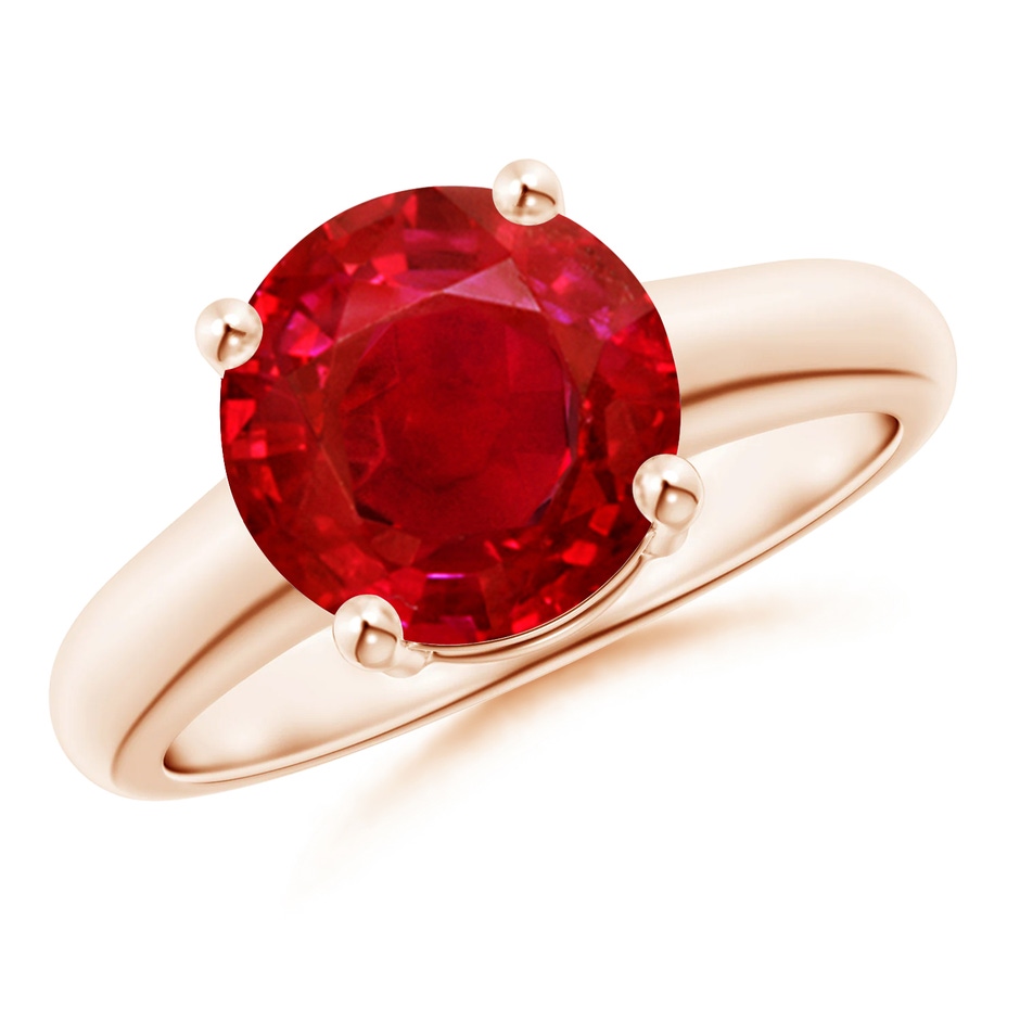 9mm AAA Round Ruby Solitaire Engagement Ring in Rose Gold 