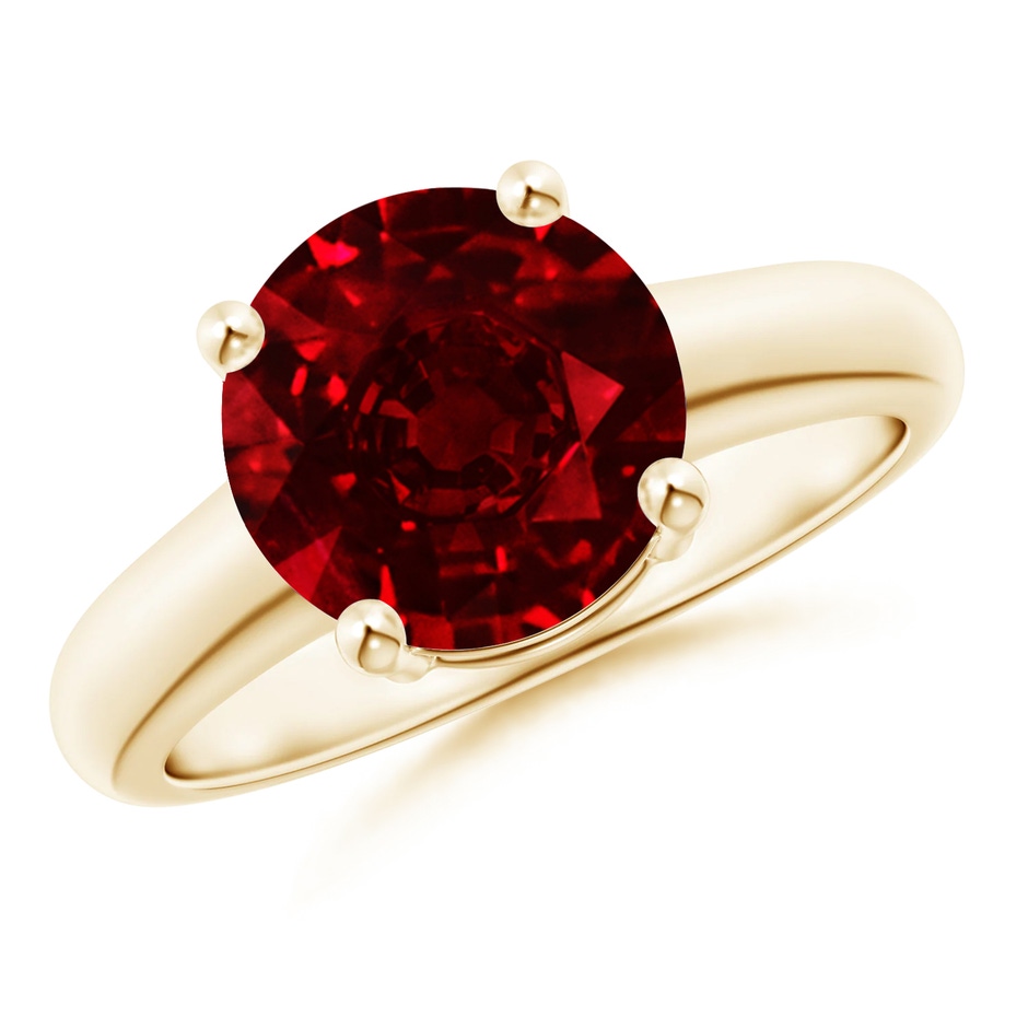 9mm AAAA Round Ruby Solitaire Engagement Ring in Yellow Gold 