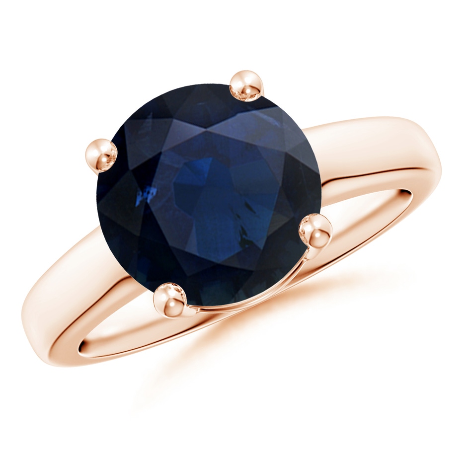 10mm A Round Blue Sapphire Solitaire Engagement Ring in Rose Gold 