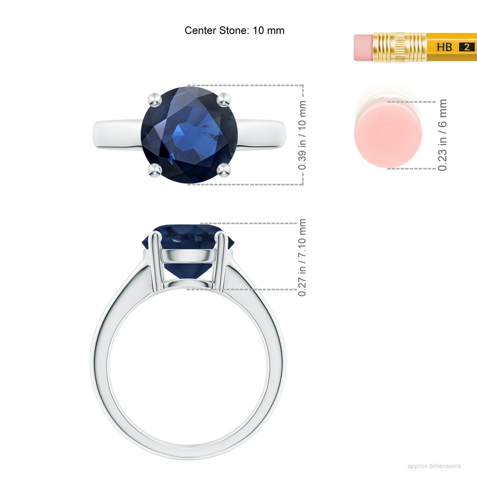 10mm AA Round Blue Sapphire Solitaire Engagement Ring in P950 Platinum ruler