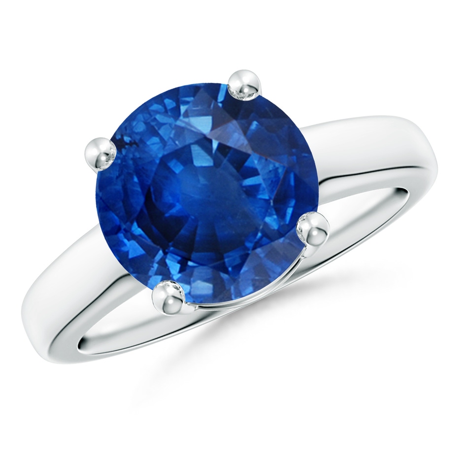10mm AAA Round Blue Sapphire Solitaire Engagement Ring in P950 Platinum 