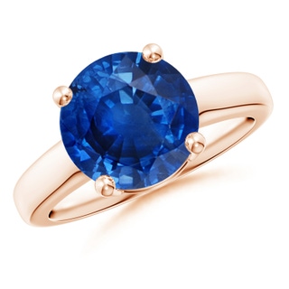 10mm AAA Round Blue Sapphire Solitaire Engagement Ring in Rose Gold