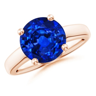 10mm AAAA Round Blue Sapphire Solitaire Engagement Ring in Rose Gold