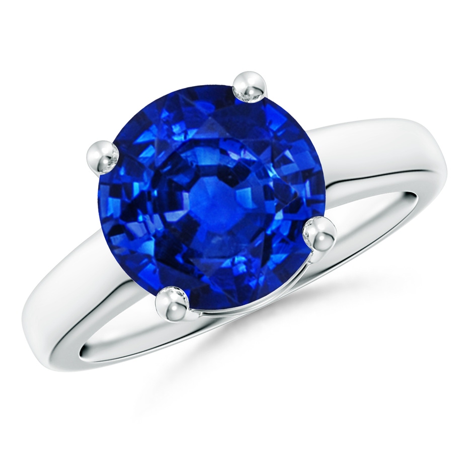 10mm AAAA Round Blue Sapphire Solitaire Engagement Ring in White Gold 