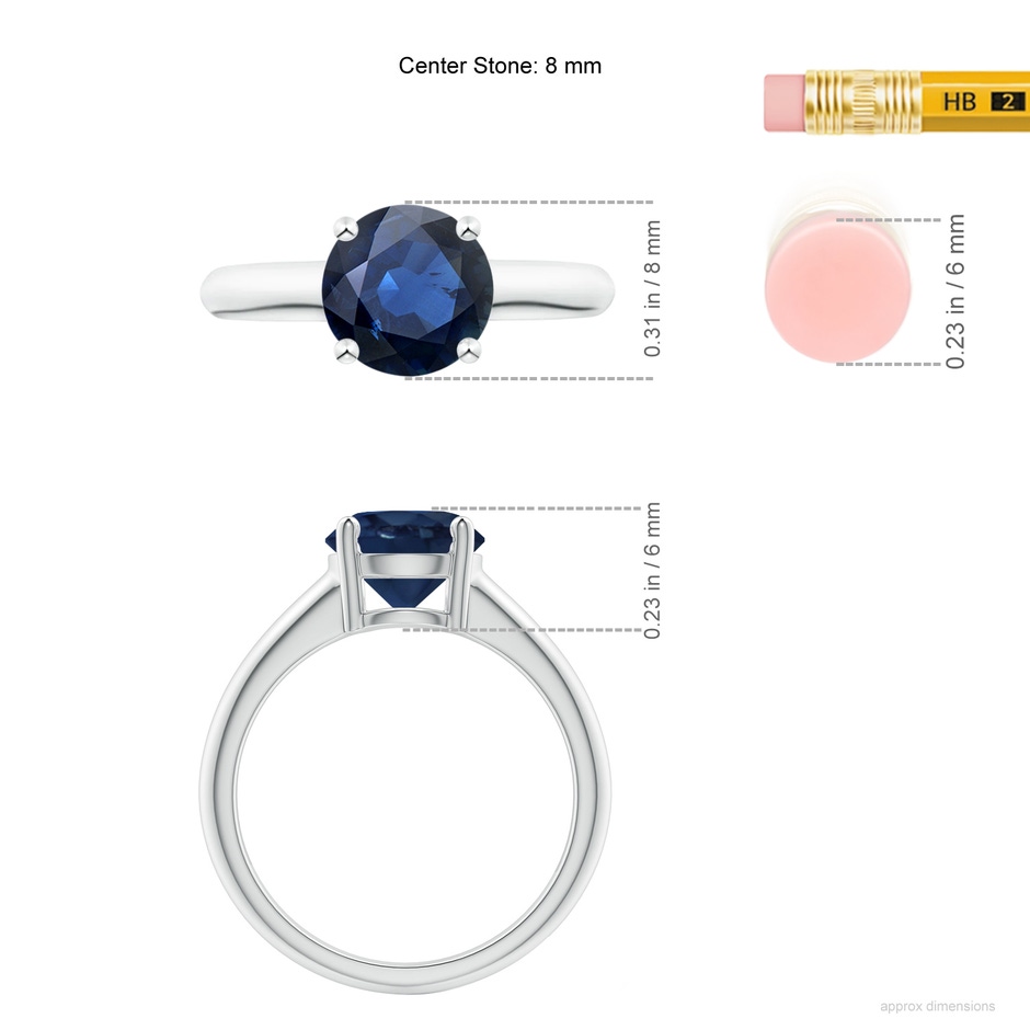 8mm AA Round Blue Sapphire Solitaire Engagement Ring in P950 Platinum ruler