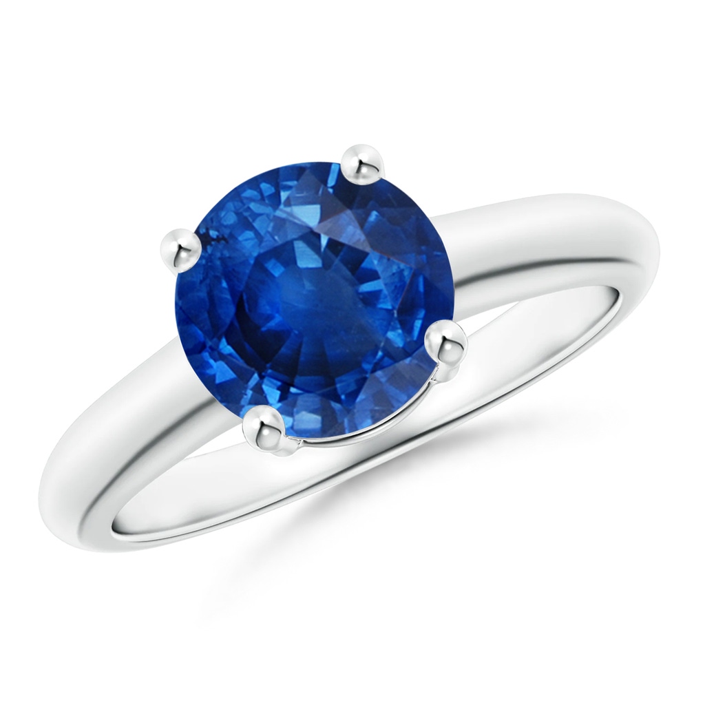 8mm AAA Round Blue Sapphire Solitaire Engagement Ring in White Gold