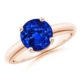 8mm AAAA Round Blue Sapphire Solitaire Engagement Ring in Rose Gold