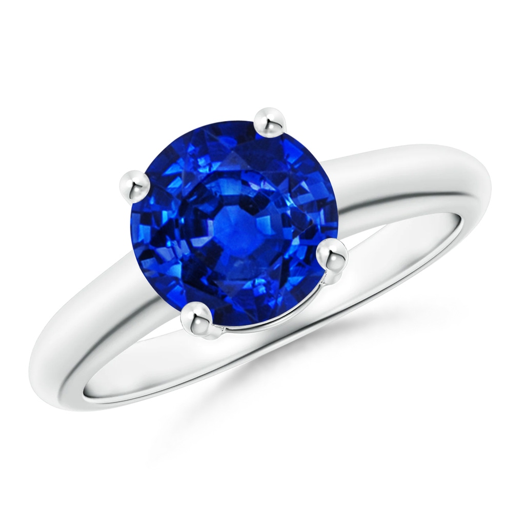 8mm Lab-Grown Round Blue Sapphire Solitaire Engagement Ring in White Gold