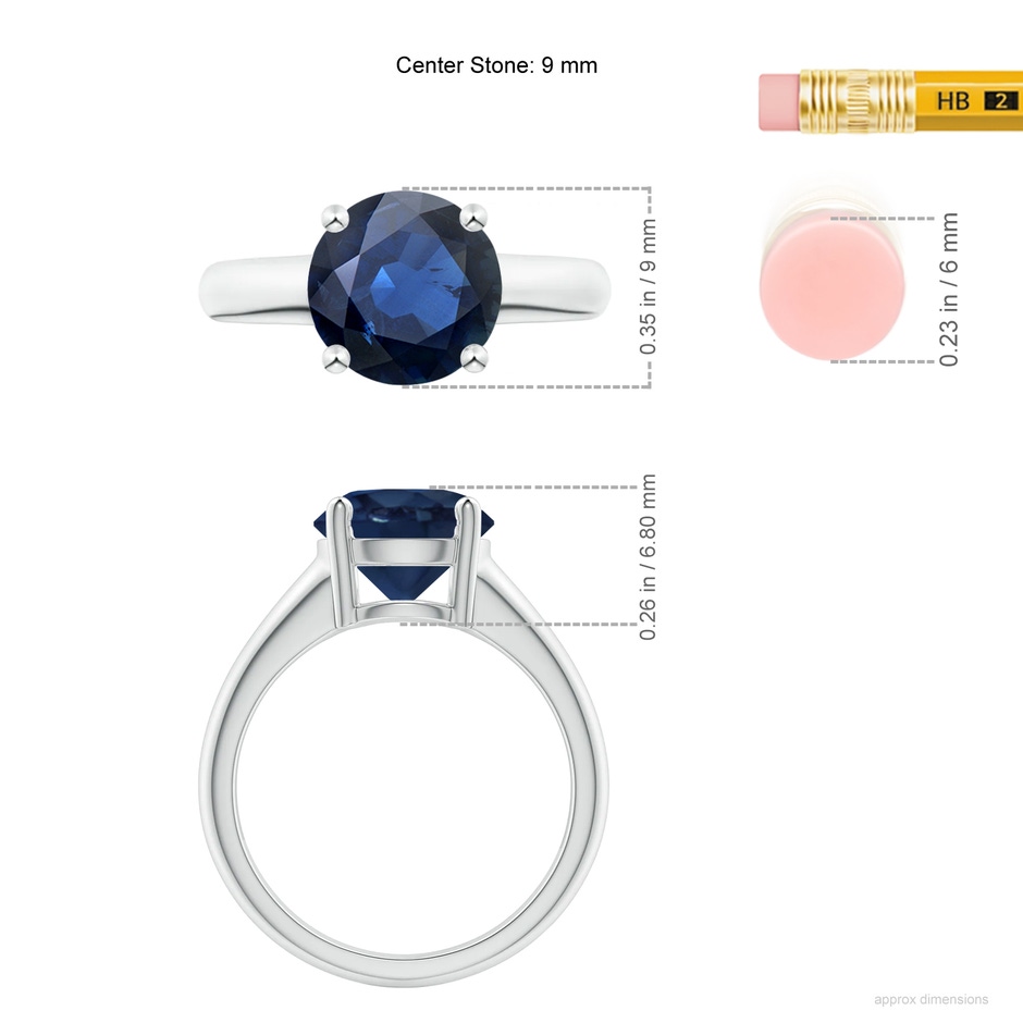 9mm AA Round Blue Sapphire Solitaire Engagement Ring in P950 Platinum ruler