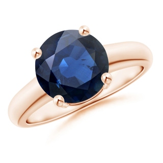 9mm AA Round Blue Sapphire Solitaire Engagement Ring in Rose Gold