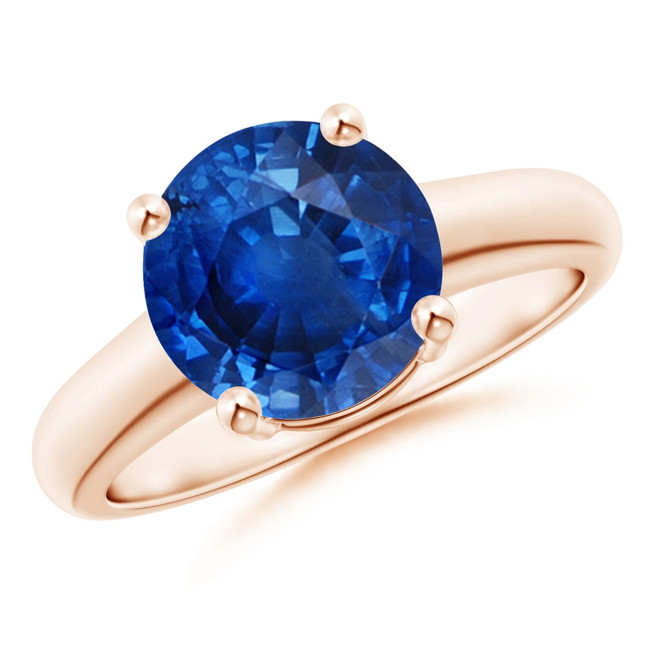 9mm AAA Round Blue Sapphire Solitaire Engagement Ring in Rose Gold 