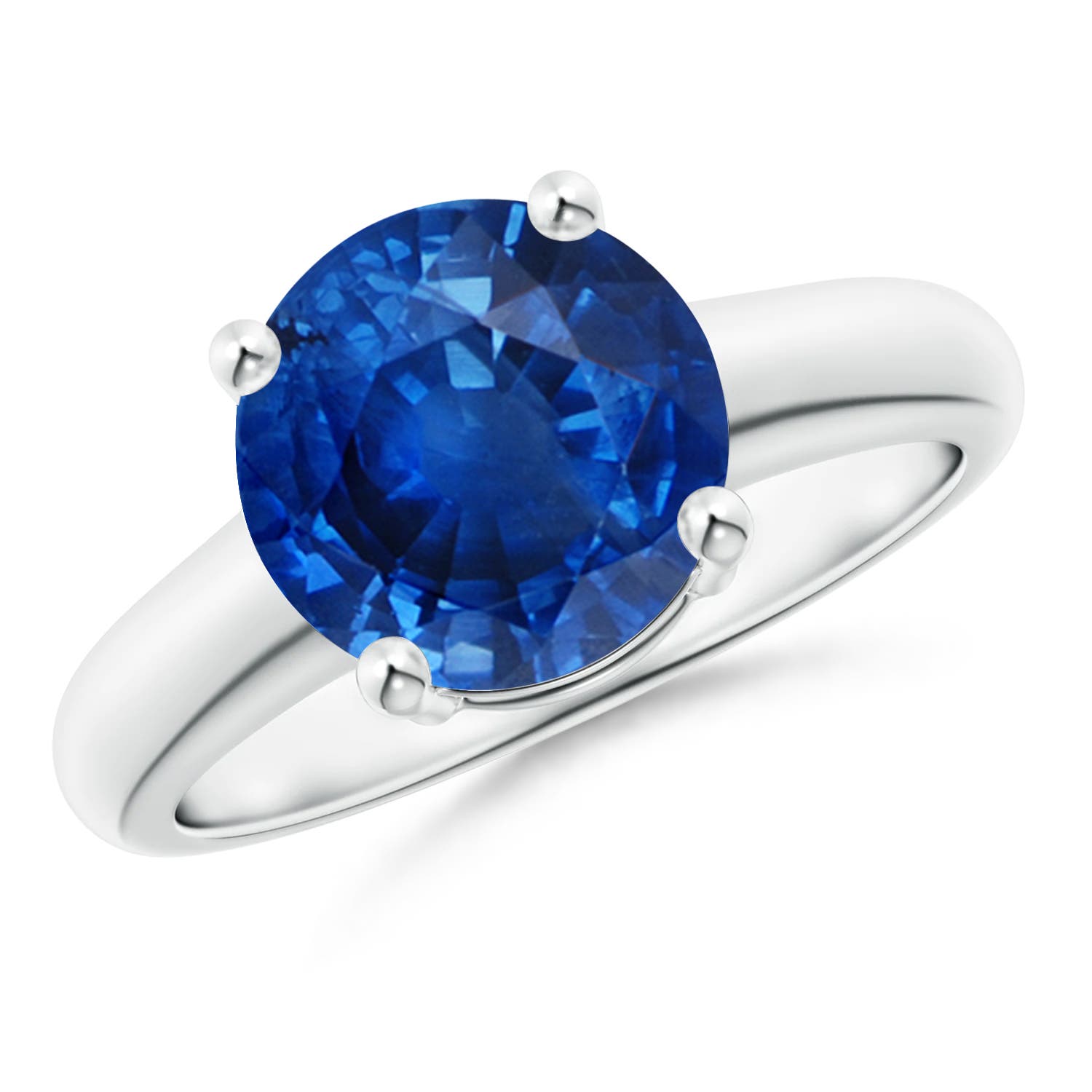 9mm AAA Round Blue Sapphire Solitaire Engagement Ring in White Gold