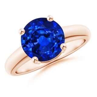9mm AAAA Round Blue Sapphire Solitaire Engagement Ring in Rose Gold