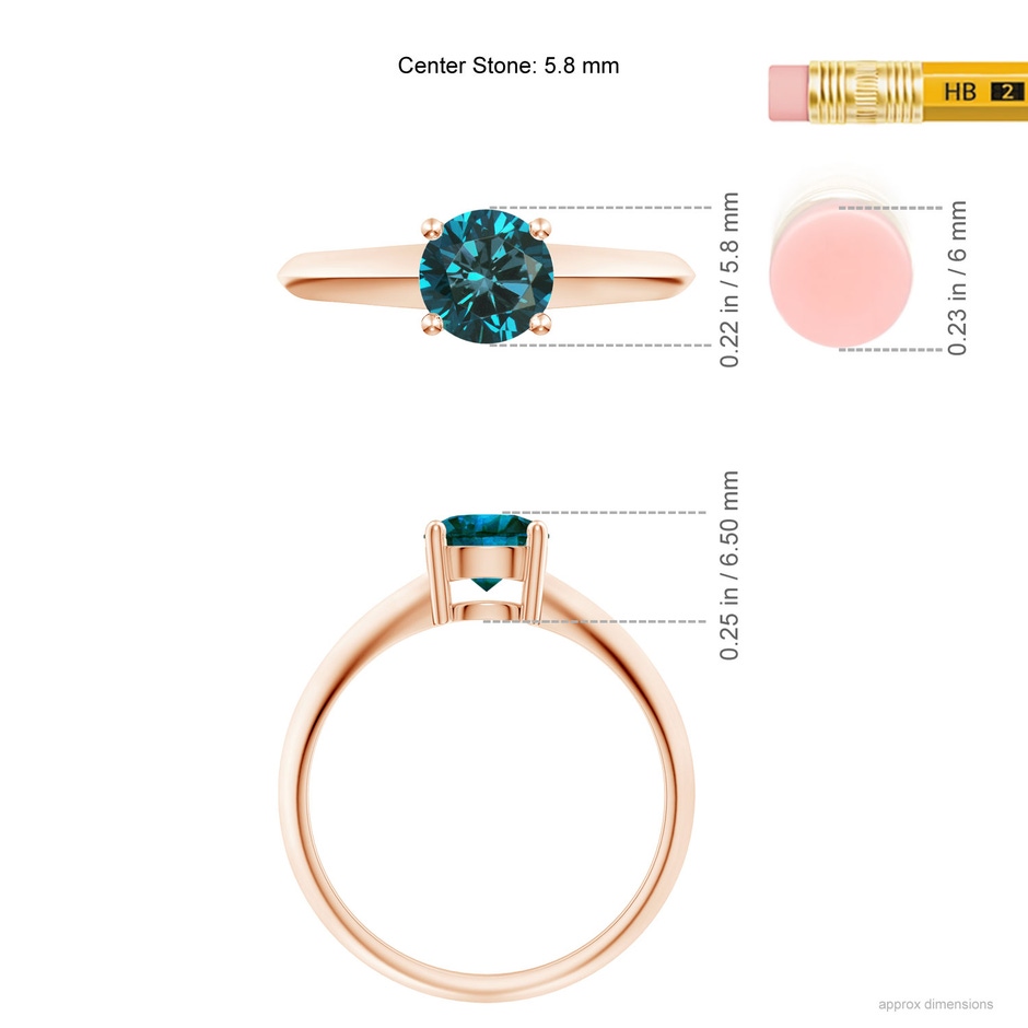 5.8mm AA Prong-Set Blue Diamond Solitaire Engagement Ring in Rose Gold ruler
