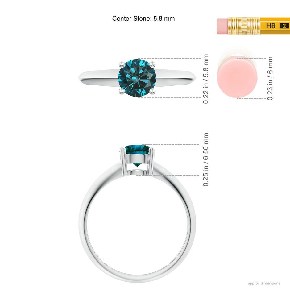 5.8mm AA Prong-Set Blue Diamond Solitaire Engagement Ring in White Gold ruler