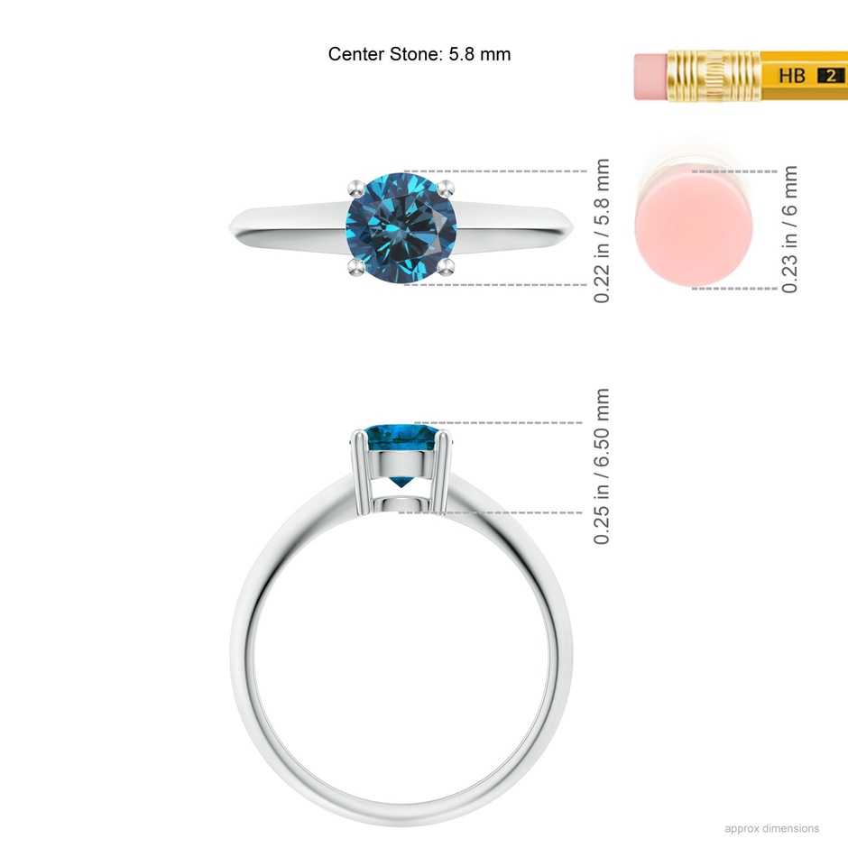 5.8mm AAA Prong-Set Blue Diamond Solitaire Engagement Ring in P950 Platinum ruler