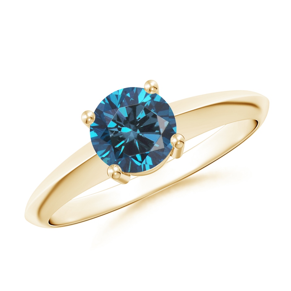 5.8mm AAA Prong-Set Blue Diamond Solitaire Engagement Ring in Yellow Gold 