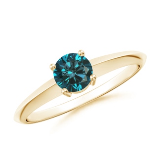 5mm AA Prong-Set Blue Diamond Solitaire Engagement Ring in 9K Yellow Gold