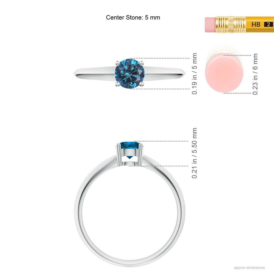 5mm AAA Prong-Set Blue Diamond Solitaire Engagement Ring in P950 Platinum ruler
