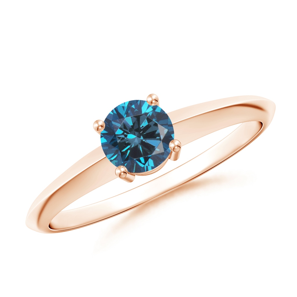 5mm AAA Prong-Set Blue Diamond Solitaire Engagement Ring in Rose Gold