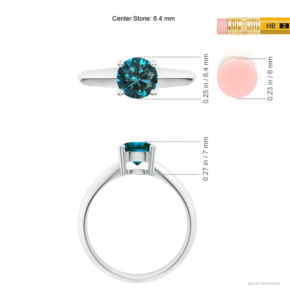 6.4mm AA Prong-Set Blue Diamond Solitaire Engagement Ring in P950 Platinum ruler