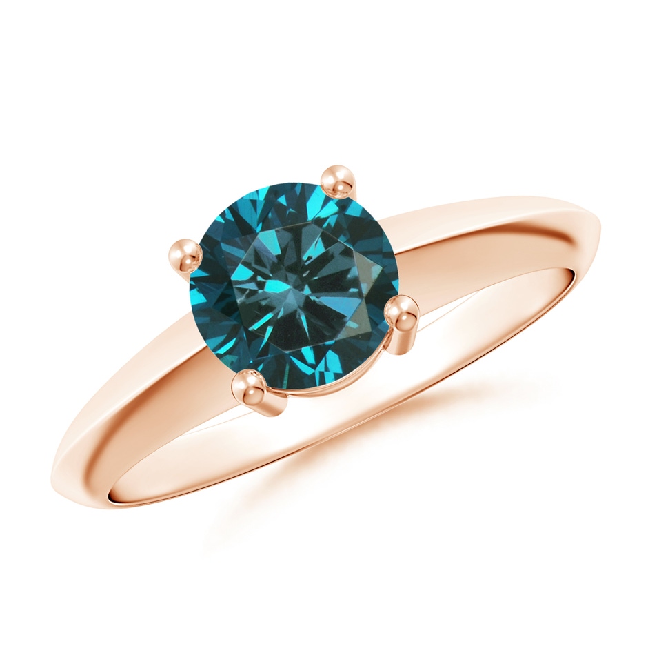 6.4mm AA Prong-Set Blue Diamond Solitaire Engagement Ring in Rose Gold 
