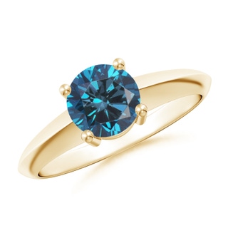 6.4mm AAA Prong-Set Blue Diamond Solitaire Engagement Ring in 9K Yellow Gold