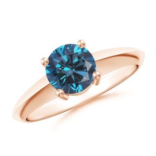 6.4mm AAA Prong-Set Blue Diamond Solitaire Engagement Ring in Rose Gold