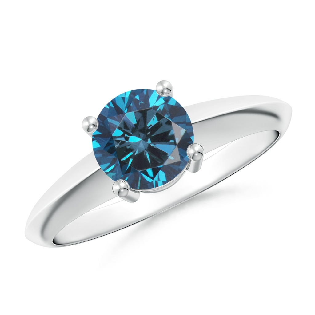 6.4mm AAA Prong-Set Blue Diamond Solitaire Engagement Ring in White Gold