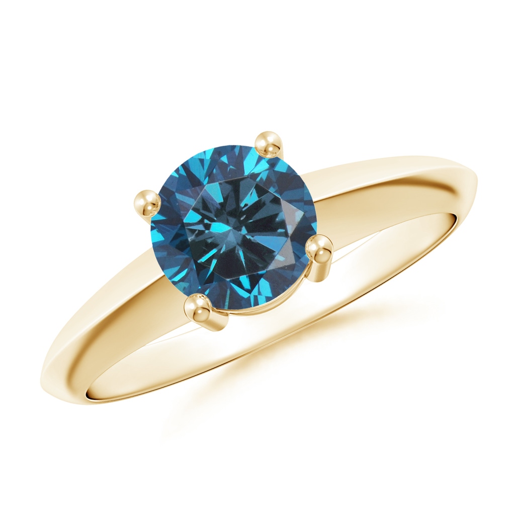 6.4mm AAA Prong-Set Blue Diamond Solitaire Engagement Ring in Yellow Gold