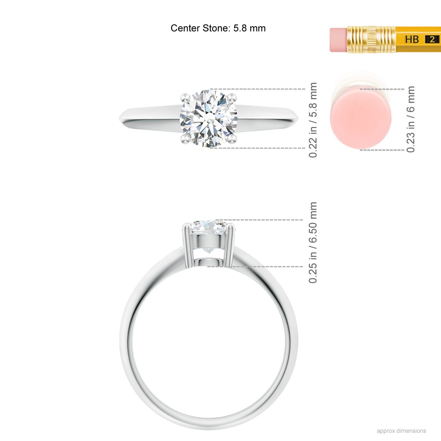 5.8mm GVS2 Prong-Set Diamond Solitaire Engagement Ring in White Gold - ruler