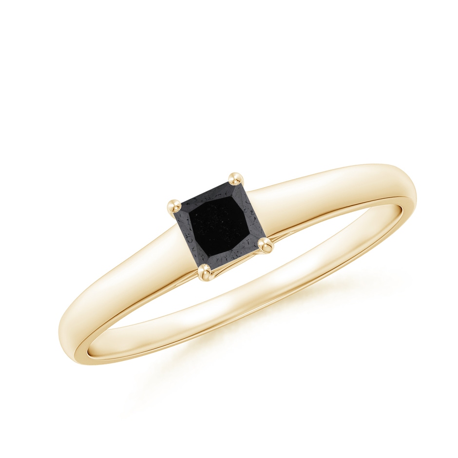 3.5mm A Princess-Cut Black Diamond Solitaire Engagement Ring in Yellow Gold 