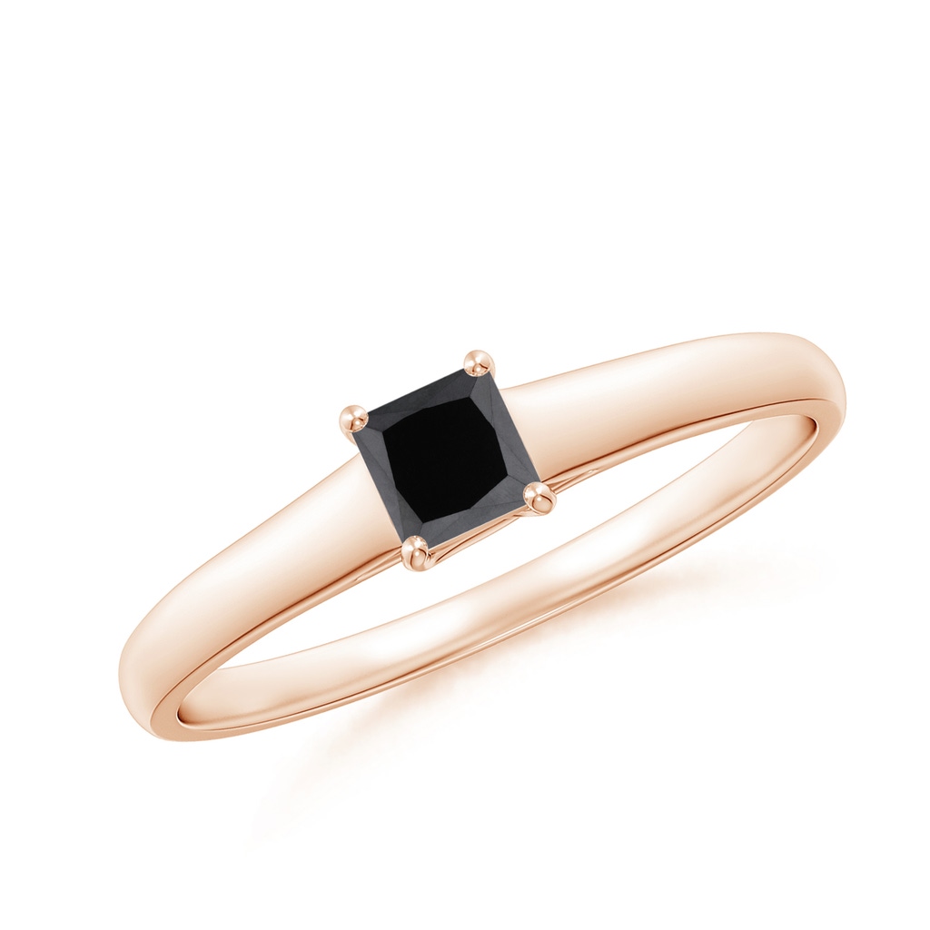 3.5mm AA Princess-Cut Black Diamond Solitaire Engagement Ring in Rose Gold