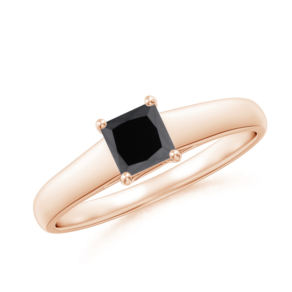 4.4mm AA Princess-Cut Black Diamond Solitaire Engagement Ring in Rose Gold