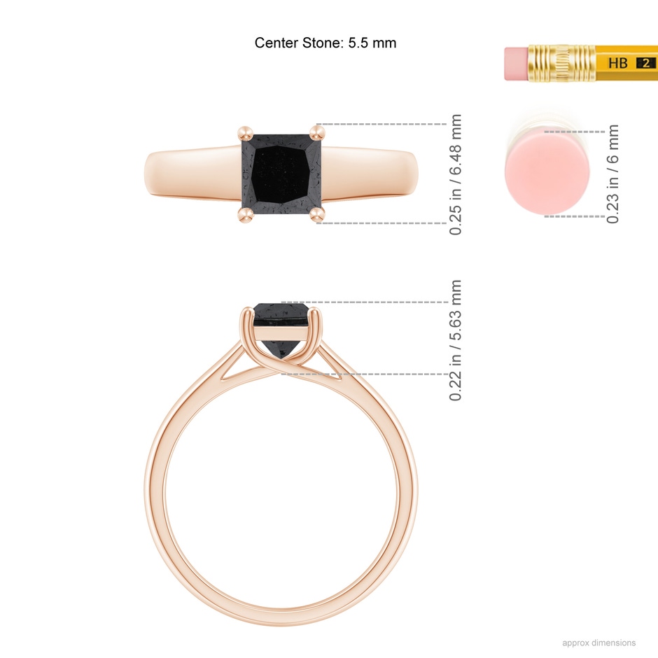 5.5mm A Princess-Cut Black Diamond Solitaire Engagement Ring in Rose Gold ruler