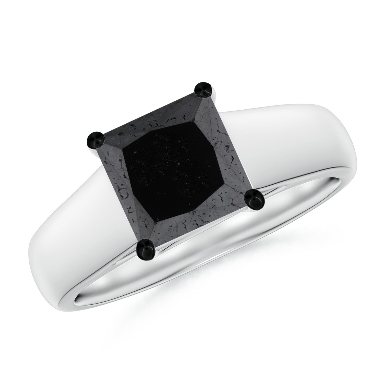 7mm A Princess-Cut Black Diamond Solitaire Engagement Ring in P950 Platinum