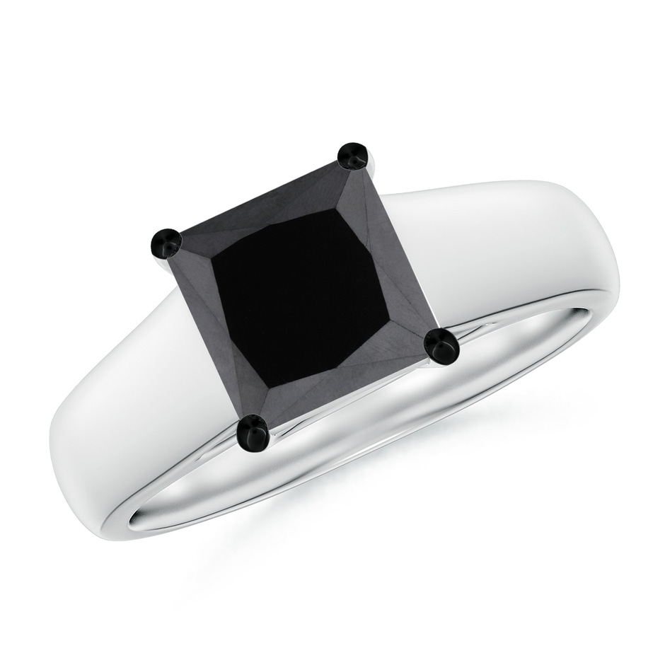 7mm AA Princess-Cut Black Diamond Solitaire Engagement Ring in White Gold 
