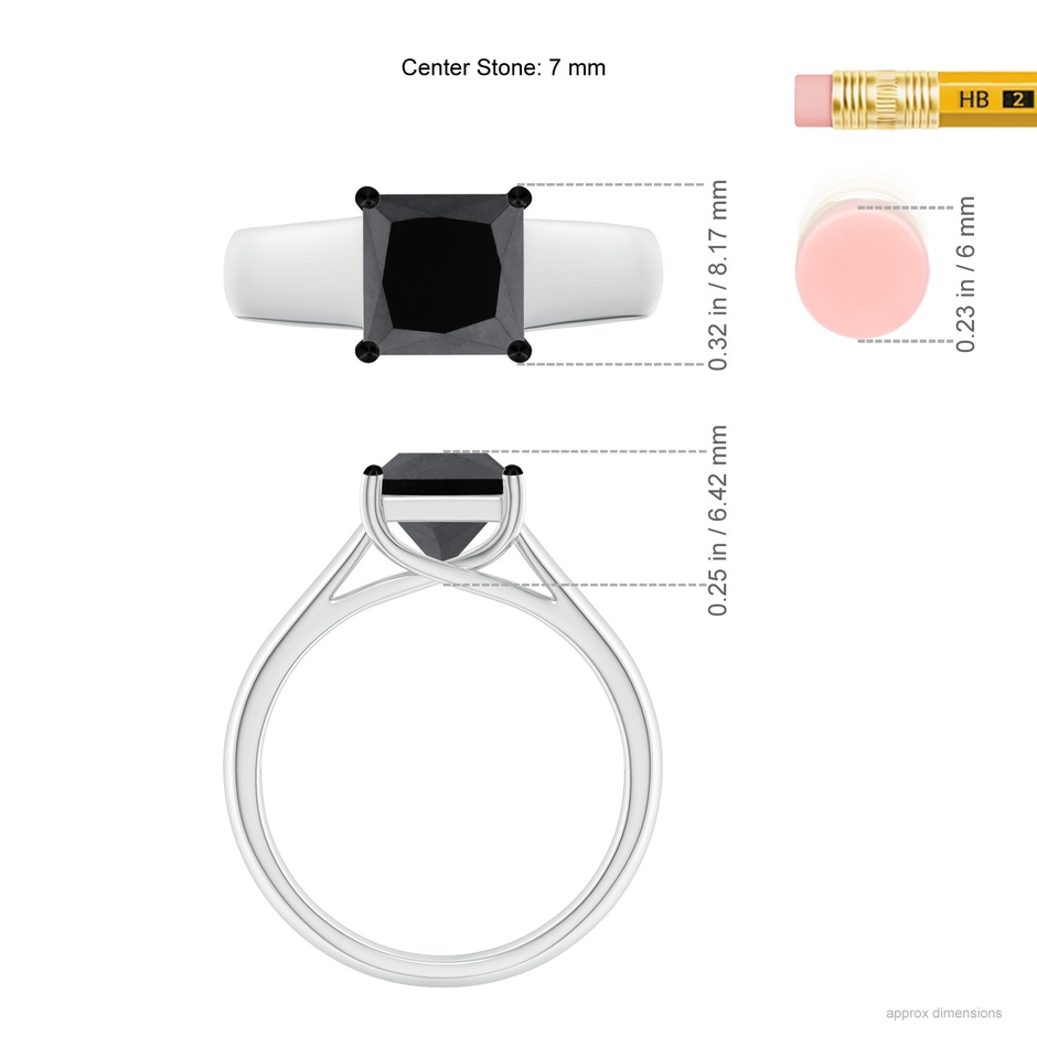 7mm AA Princess-Cut Black Diamond Solitaire Engagement Ring in White Gold ruler