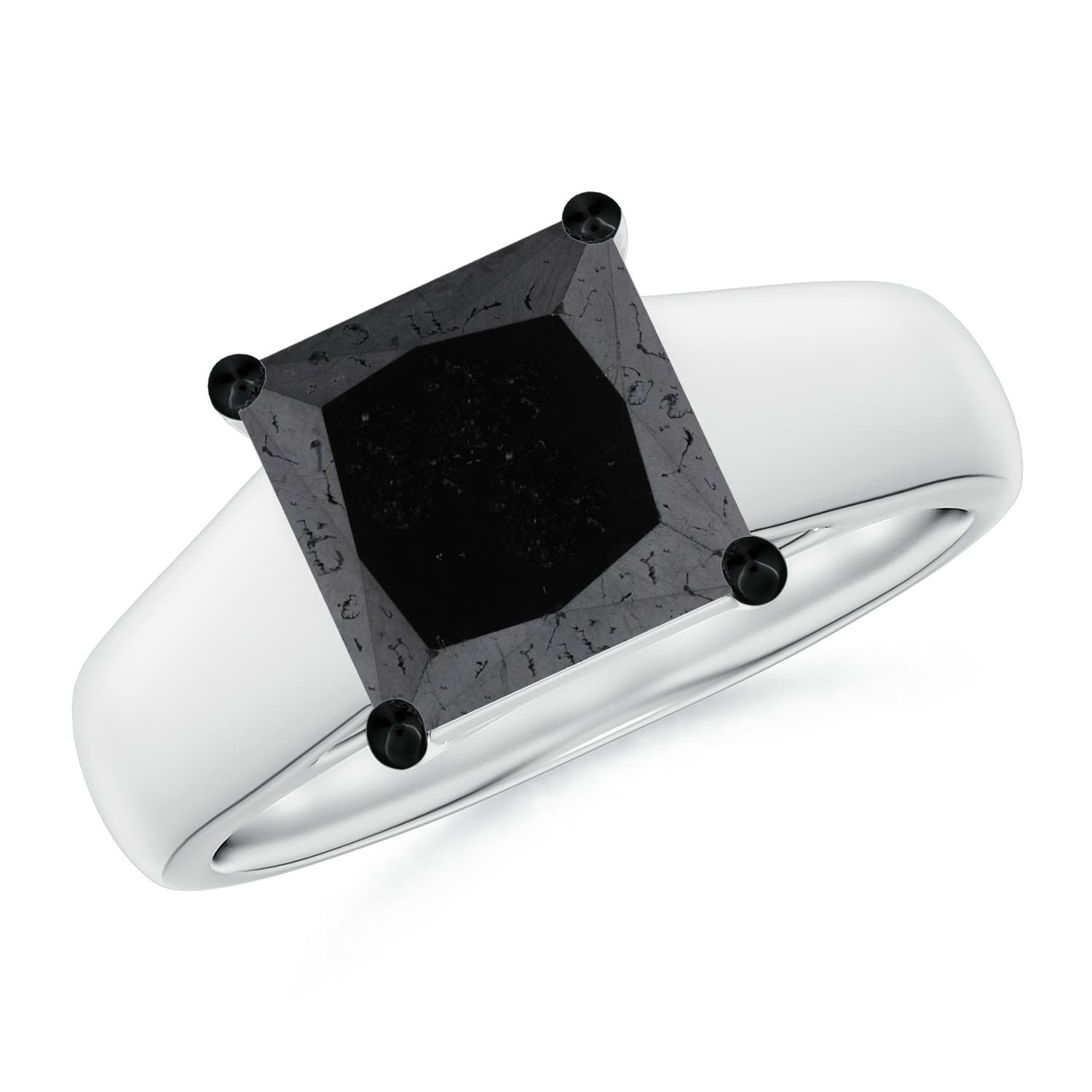 8mm A Princess-Cut Black Diamond Solitaire Engagement Ring in White Gold