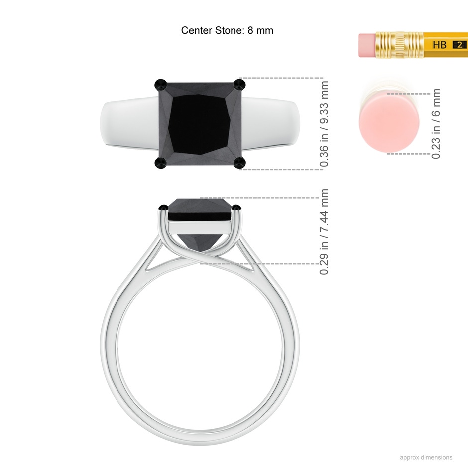 8mm AA Princess-Cut Black Diamond Solitaire Engagement Ring in P950 Platinum ruler