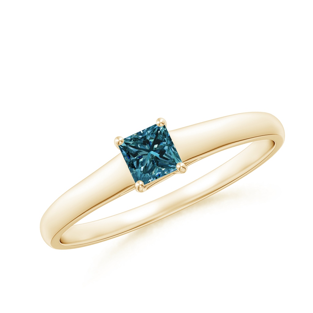 3.5mm AA Princess-Cut Blue Diamond Solitaire Engagement Ring in Yellow Gold 