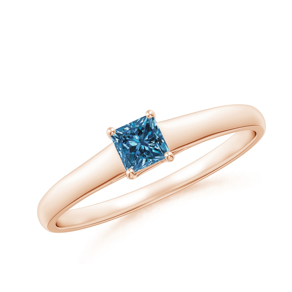 3.5mm AAA Princess-Cut Blue Diamond Solitaire Engagement Ring in Rose Gold