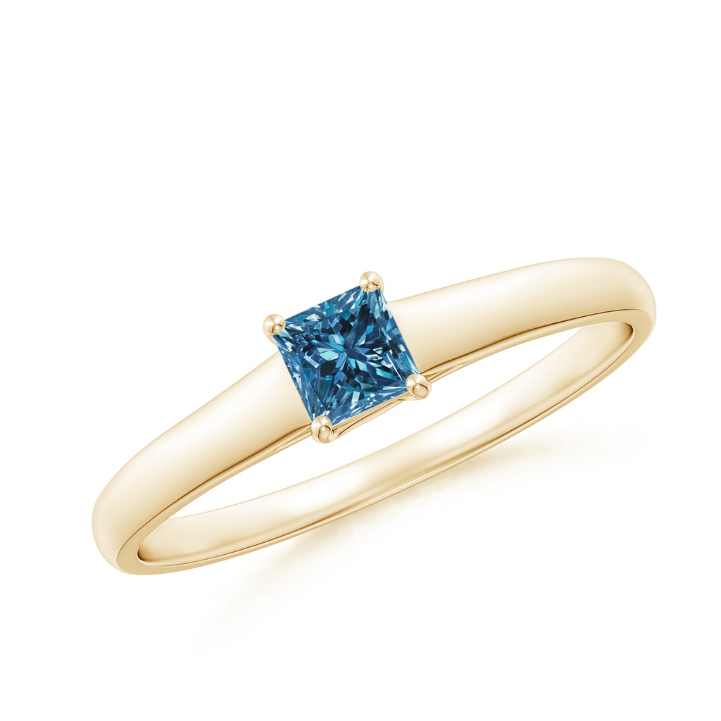 3.5mm AAA Princess-Cut Blue Diamond Solitaire Engagement Ring in Yellow Gold