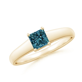 4.4mm AA Princess-Cut Blue Diamond Solitaire Engagement Ring in 9K Yellow Gold