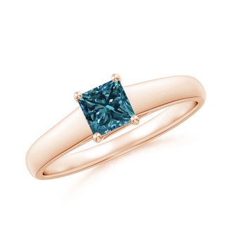 4.4mm AA Princess-Cut Blue Diamond Solitaire Engagement Ring in Rose Gold