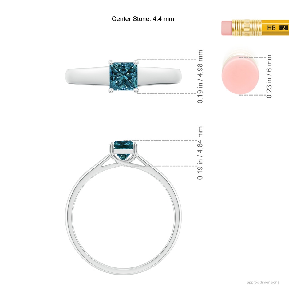 4.4mm AA Princess-Cut Blue Diamond Solitaire Engagement Ring in White Gold ruler