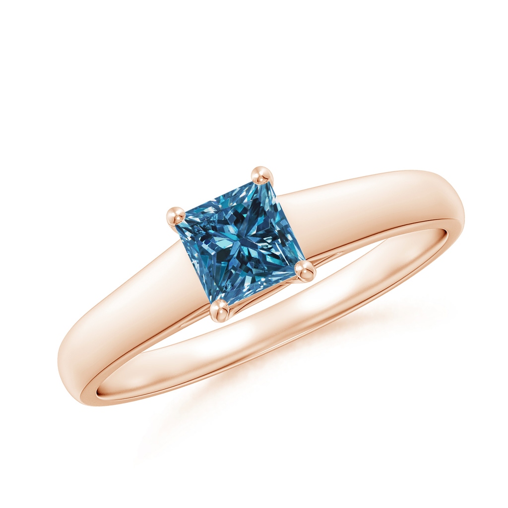 4.4mm AAA Princess-Cut Blue Diamond Solitaire Engagement Ring in 9K Rose Gold