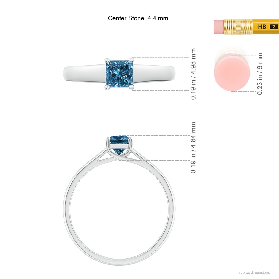 4.4mm AAA Princess-Cut Blue Diamond Solitaire Engagement Ring in White Gold ruler